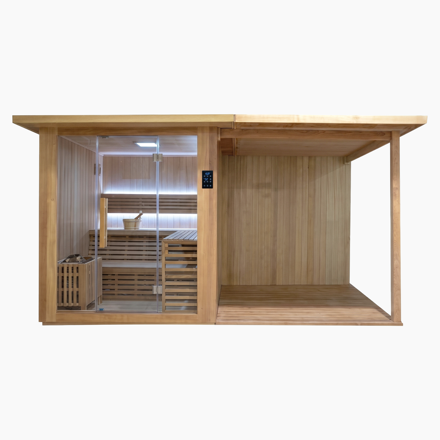 Revive 4 Person Traditional Sauna with Covered Deck Extension Outdoor Sauna image 1