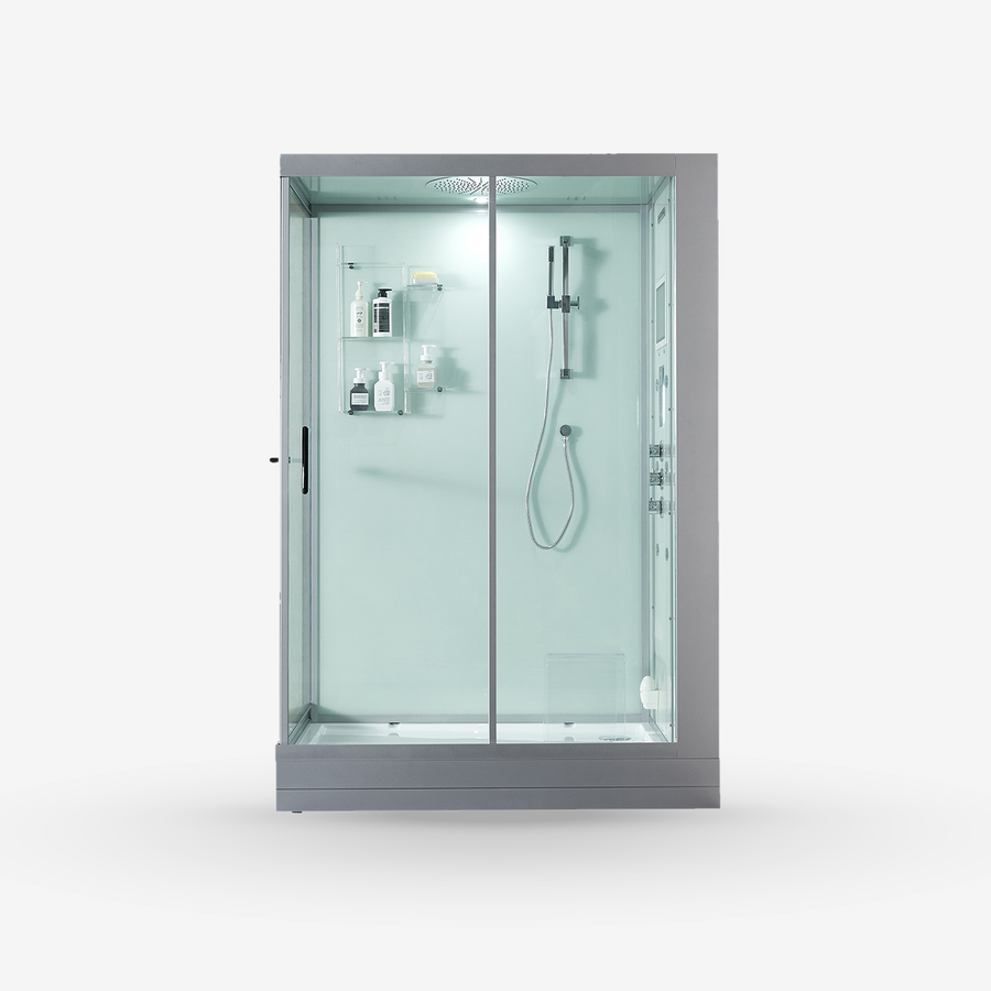 Maya Bath Anzio 2-person corner steam shower, white, right-hand, front view