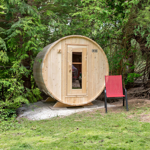 LeisureCraft CT Barrel Sauna 4 to 6 Person Eastern White Cedar Outdoor Sauna