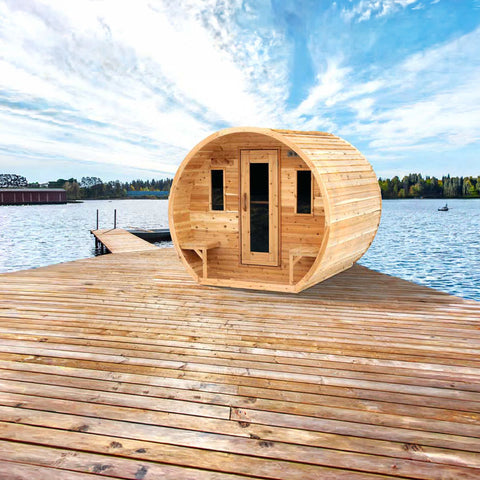 LeisureCraft CT Elation Barrel Sauna 4 Person Flat Floor Outdoor Sauna