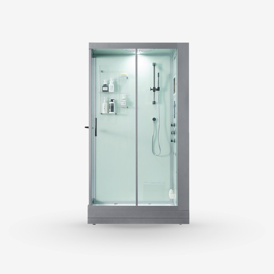 Maya Bath Lucca 1-person corner steam shower, white, right-hand, front view