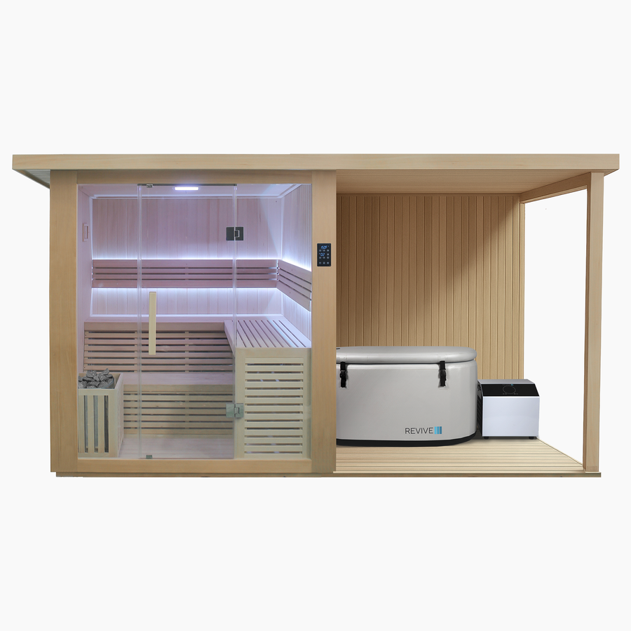 Revive 4 Person Sauna with Deck Extension and Inflatable Plunge Package image 1